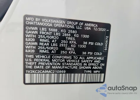 2021 Volkswagen Atlas Cross Sport Se from USA, damaged, VIN 1V2KC2CA9MC210969